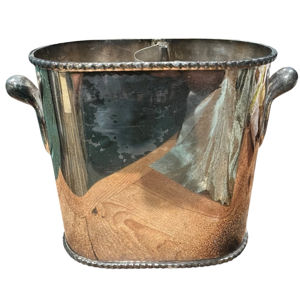 Pottery Barn Ice Bucket Wine Bottle Holder Silver with Handles